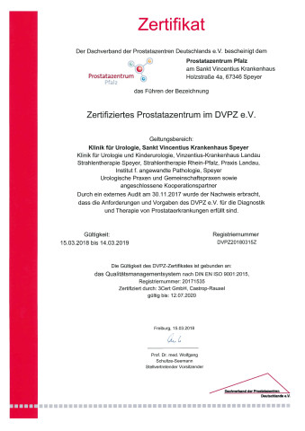 Prostatazentrum Zertifikat 2018